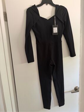 NWT LOVESOFT Black Long-Sleeve spandex Jumpsuit with Sweetheart Neckline size S